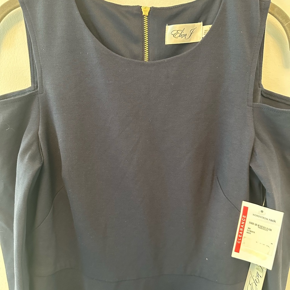 Eliza J Navy Cold Shoulder Fit & Flare Dress Size 8 - Picture 4 of 7